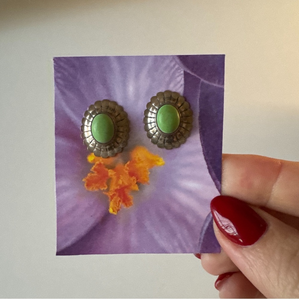 vintage light teal and silver vintage stud earrings